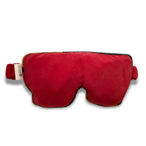 Jedwabna opaska na oczy z solą kłodawską, bursztynami i płatkami róży – czerwona